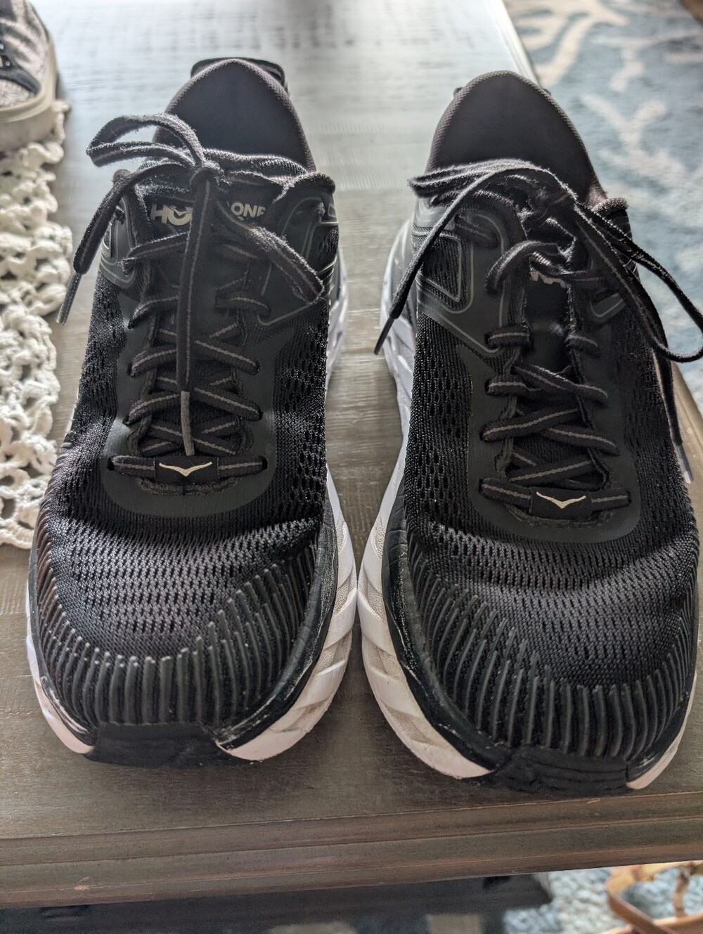 Hoka One One Womens Black and White Athletic Running Shoes Size 7.5